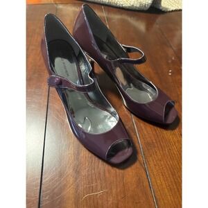 Marc‎ Fisher Womens Peep Toe Mary Jane Heels Patent Leather Plum 8.5M
